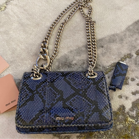 Miu Miu Club  Blue  Python Chain Flap Bag, - Picture 8 of 12